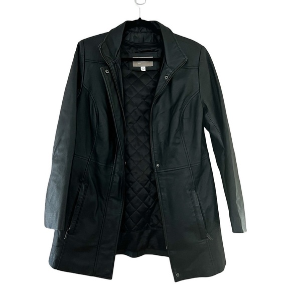 CROWN AND BARROW 100% Genuine Leather Black Trench Blazer Jacket Sz S - Picture 1 of 6